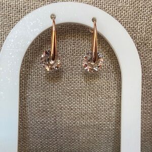 Elegant Rose Gold Crystal Hoop Earrings. New